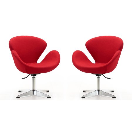 MANHATTAN COMFORT Raspberry Adjustable Swivel Chair in Red and Polished Chrome (Set of 2) 2-AC038-RD